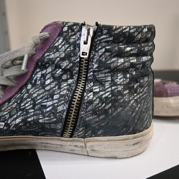 GOLDEN GOOSE Slide Purple Suede Metallic High-Top Sneakers Size 39 - Picture 11 of 12